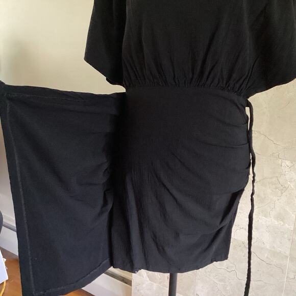 Free People Black Body Con Wrap Mini Dress, Medium, Open Draped Back, Boho Party - Picture 10 of 14